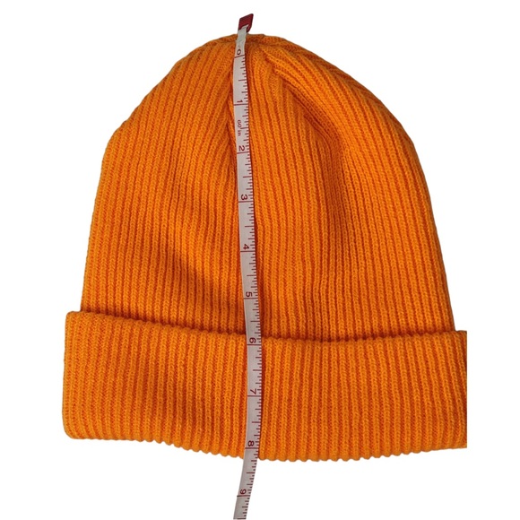 Unisex Solid Orange Plain Knit Beanie, Warm Slouchy Skull Hat Winter and Ski Cap - Picture 3 of 6